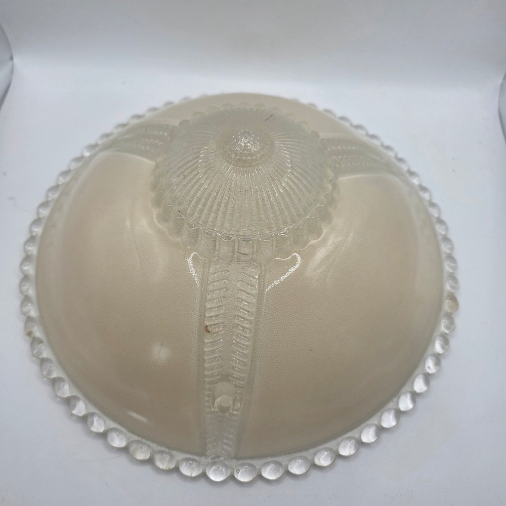 Vintage 1940s Glass Ceiling Light Shade 3 Chain Beaded Bubble Edge Art Deco